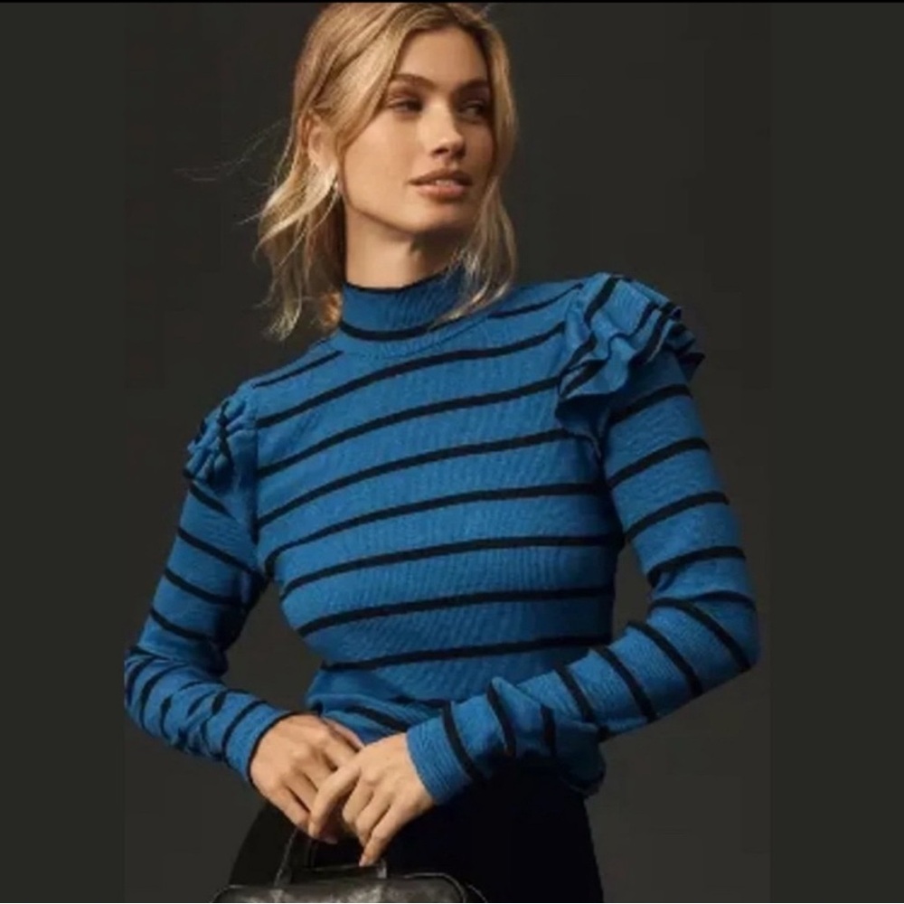Anthropologie T.La Ruffled Turtleneck Top Medium